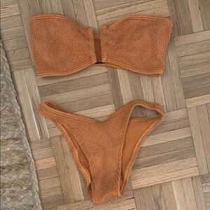 Bond-eye Orange Textured Bikini Set